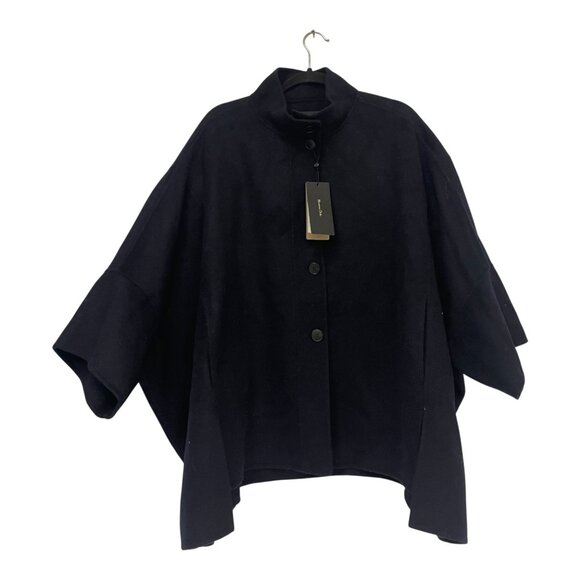 Massimo Dutti Womens Poncho Cape Navy Blue M Medium Button Wool 6412/732 NWOT - Picture 1 of 13